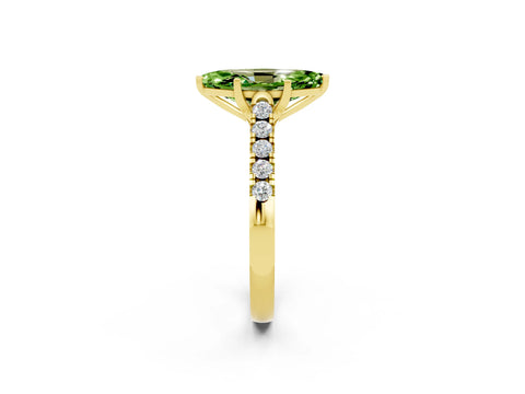 Yellow gold {shape_name} Peridot Solitaire Ring with Pavé Band and Four-Prong Setting_2