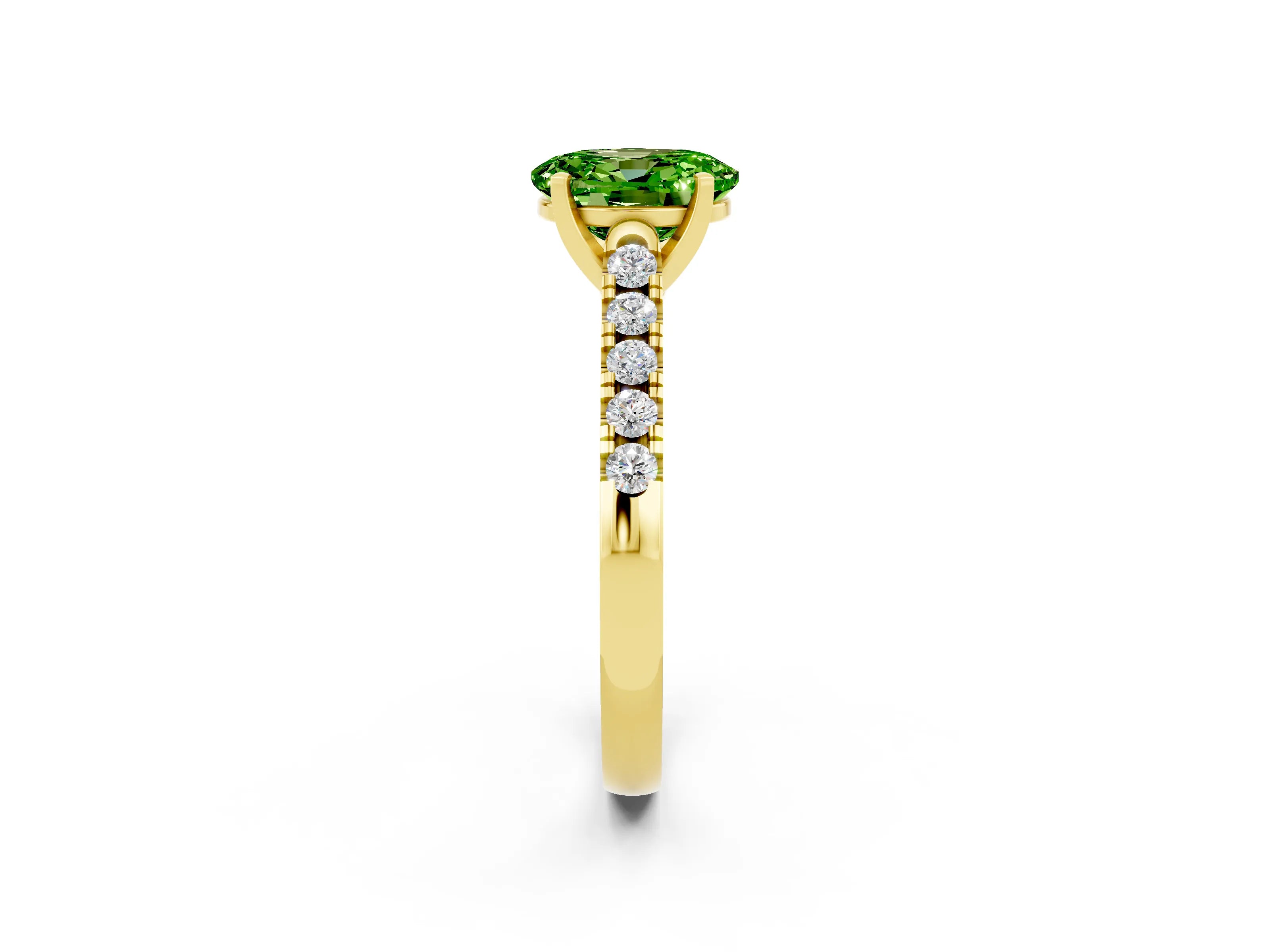 Yellow gold {shape_name} Peridot Solitaire Ring with Pavé Band and Four-Prong Setting_2