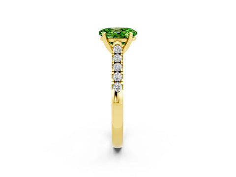 Yellow gold {shape_name} Peridot Solitaire Ring with Pavé Band and Four-Prong Setting_2