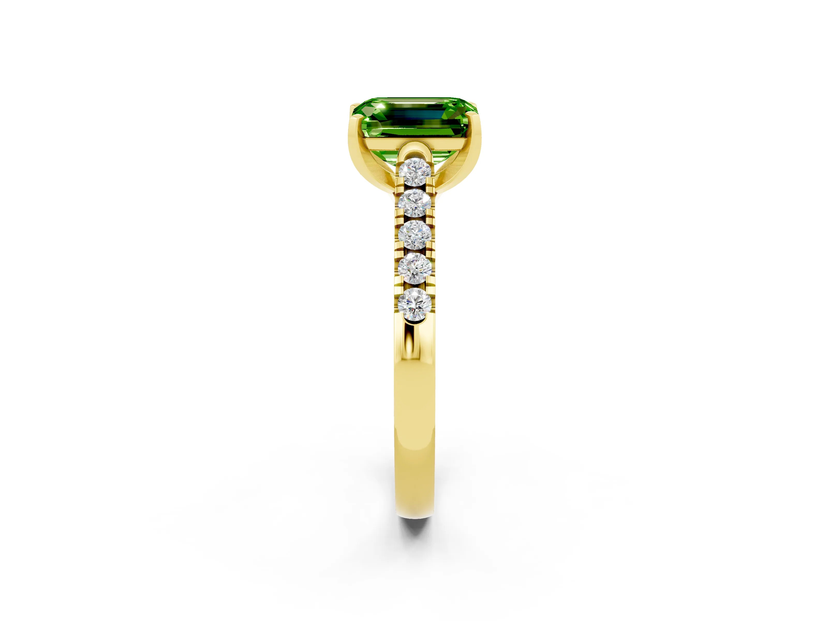 Yellow gold {shape_name} Peridot Solitaire Ring with Pavé Band and Four-Prong Setting_2