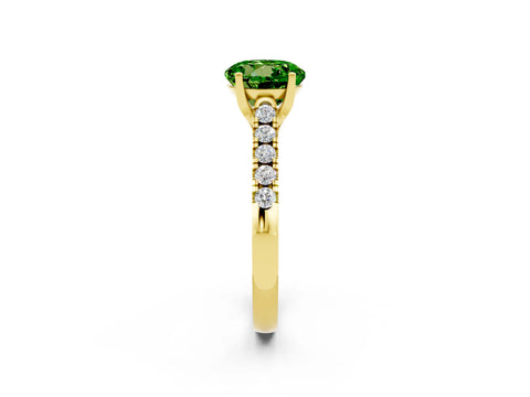 Yellow gold {shape_name} Peridot Solitaire Ring with Pavé Band and Four-Prong Setting_2