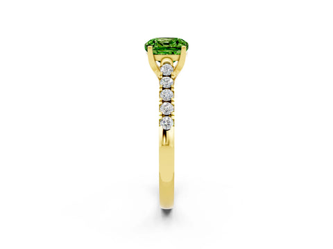 Yellow gold {shape_name} Peridot Solitaire Ring with Pavé Band and Four-Prong Setting_2