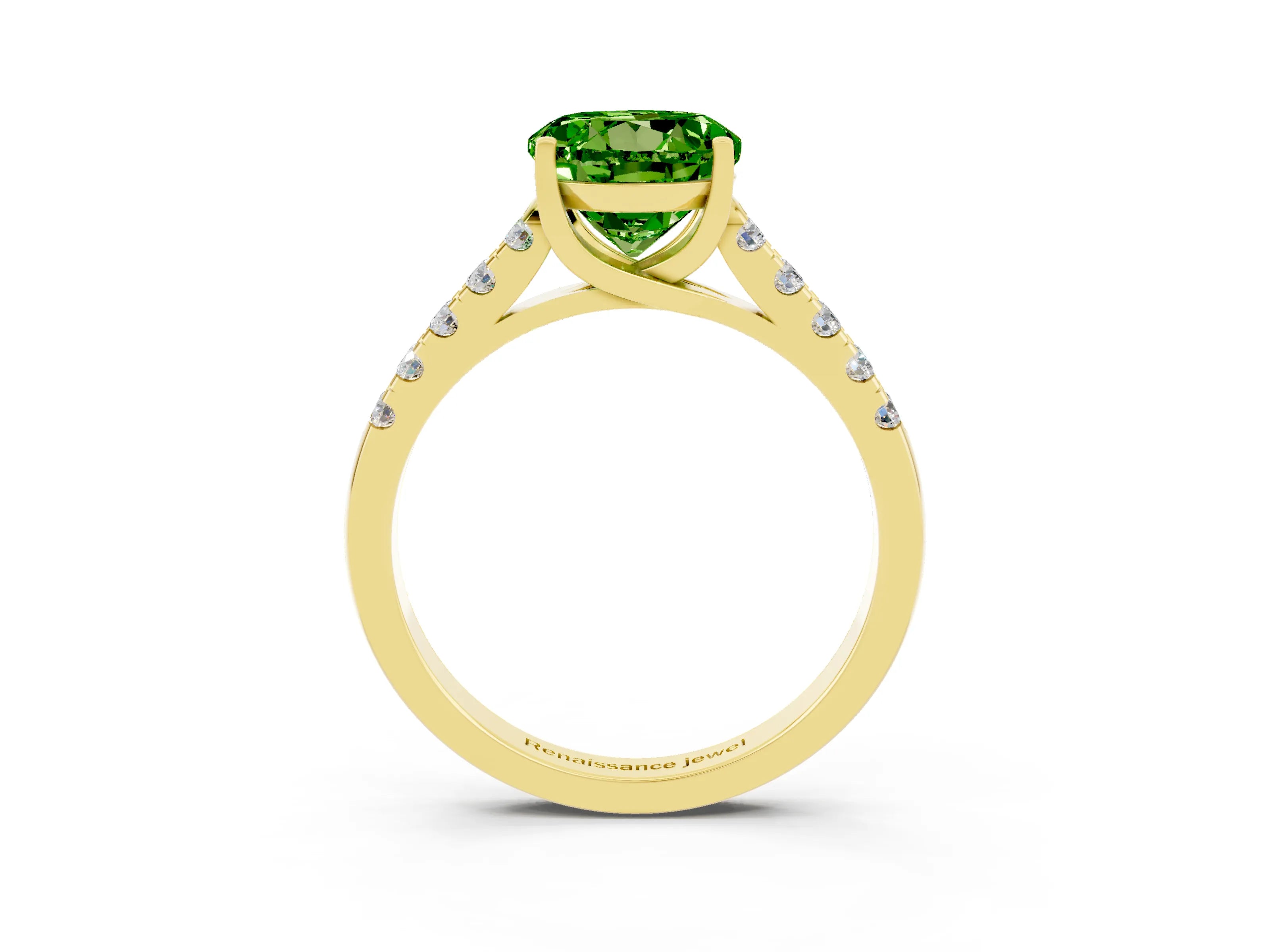 Yellow gold {shape_name} Peridot Solitaire Ring with Pavé Band and Four-Prong Setting_3