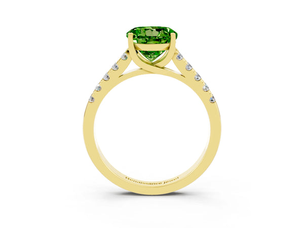 Yellow gold Round Cut Peridot Pavé Band Solitaire Ring with Prong Setting