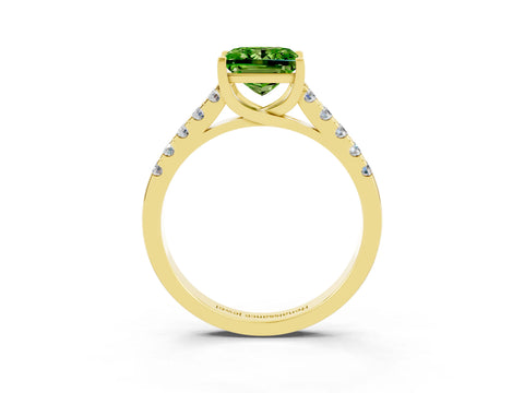 Yellow gold {shape_name} Peridot Solitaire Ring with Pavé Band and Four-Prong Setting_3