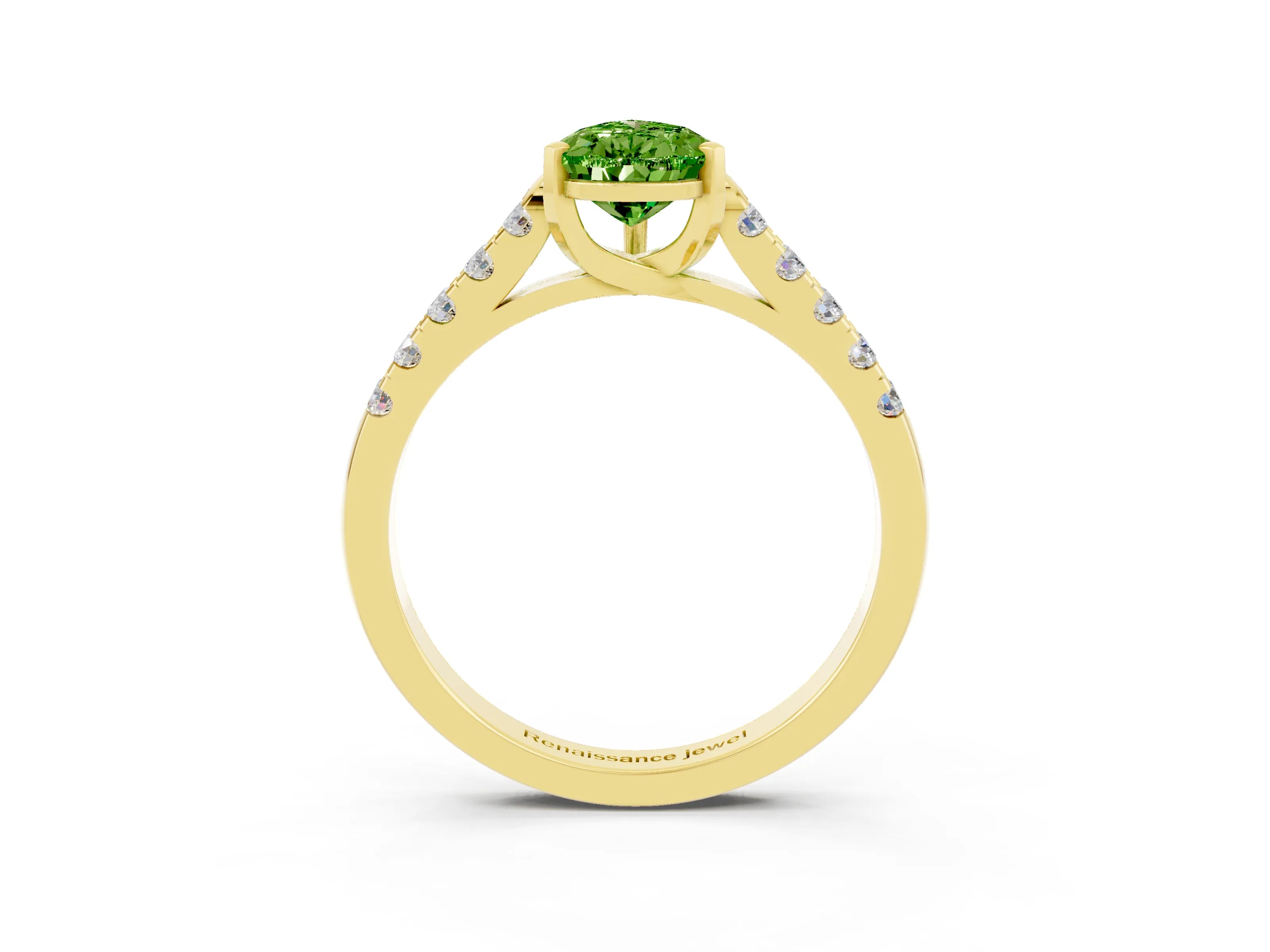 Yellow gold {shape_name} Peridot Solitaire Ring with Pavé Band and Four-Prong Setting_3
