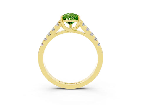 Yellow gold {shape_name} Peridot Solitaire Ring with Pavé Band and Four-Prong Setting_3