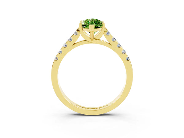 Yellow gold Marquise Cut Peridot Pavé Band Solitaire Ring with Prong Setting