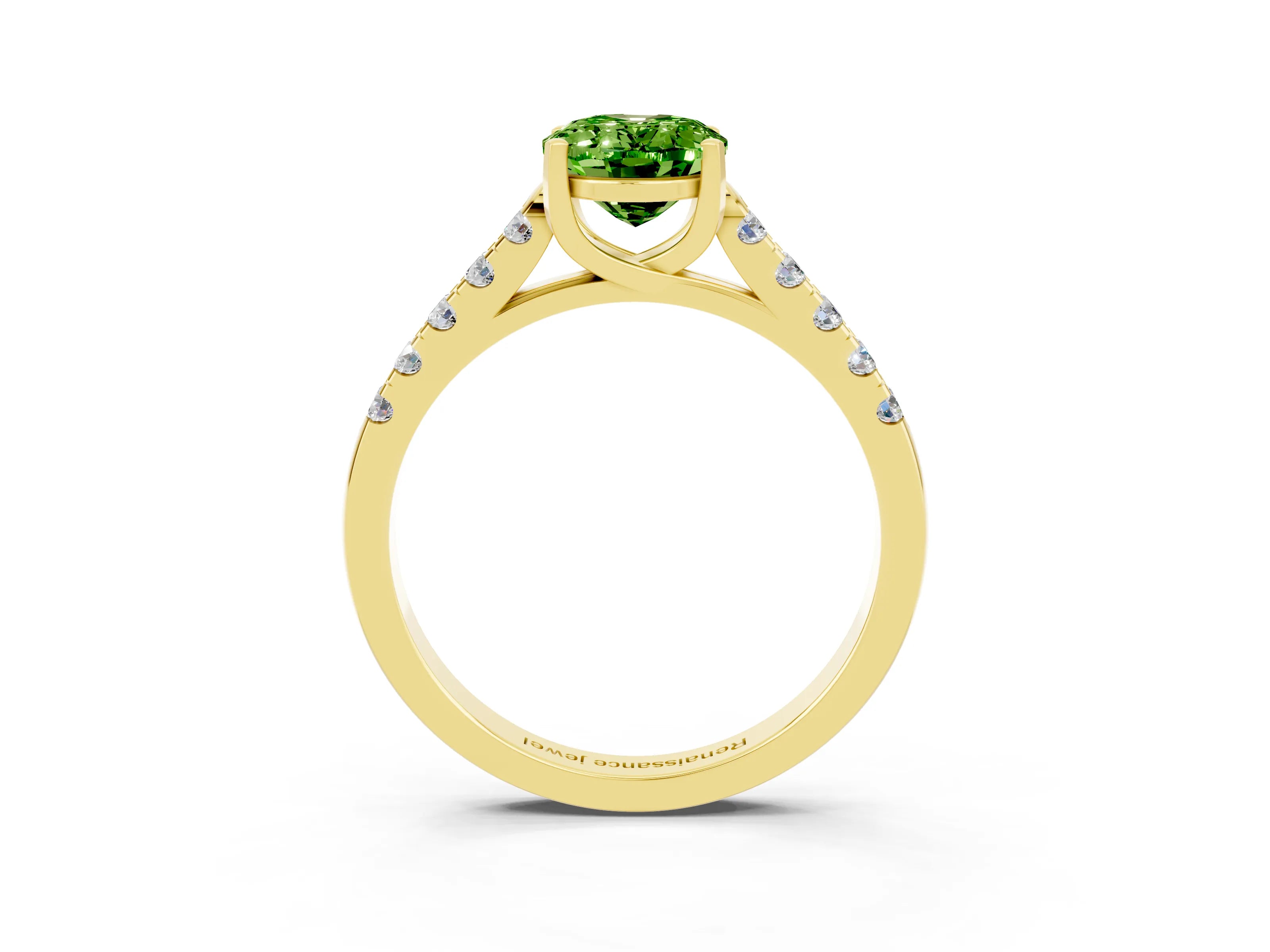 Yellow gold {shape_name} Peridot Solitaire Ring with Pavé Band and Four-Prong Setting_3