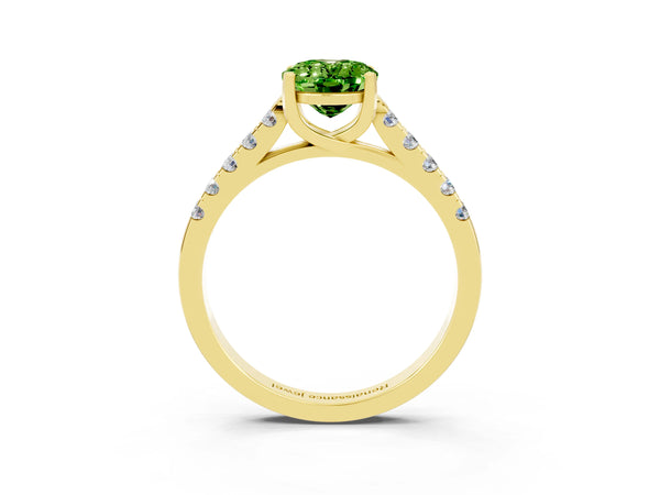 Yellow gold Oval Cut Peridot Pavé Band Solitaire Ring with Prong Setting