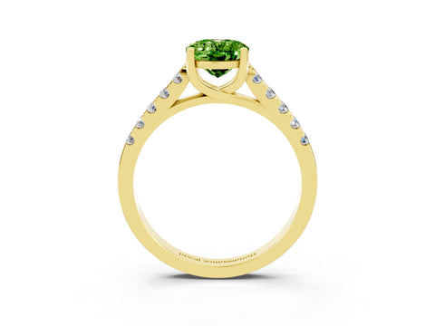 Yellow gold {shape_name} Peridot Solitaire Ring with Pavé Band and Four-Prong Setting_3