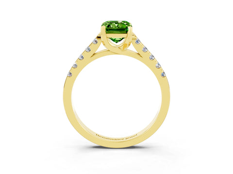 Yellow gold {shape_name} Peridot Solitaire Ring with Pavé Band and Four-Prong Setting_3