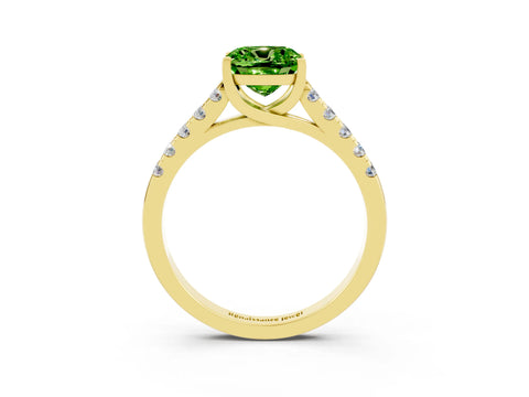 Yellow gold {shape_name} Peridot Solitaire Ring with Pavé Band and Four-Prong Setting_3