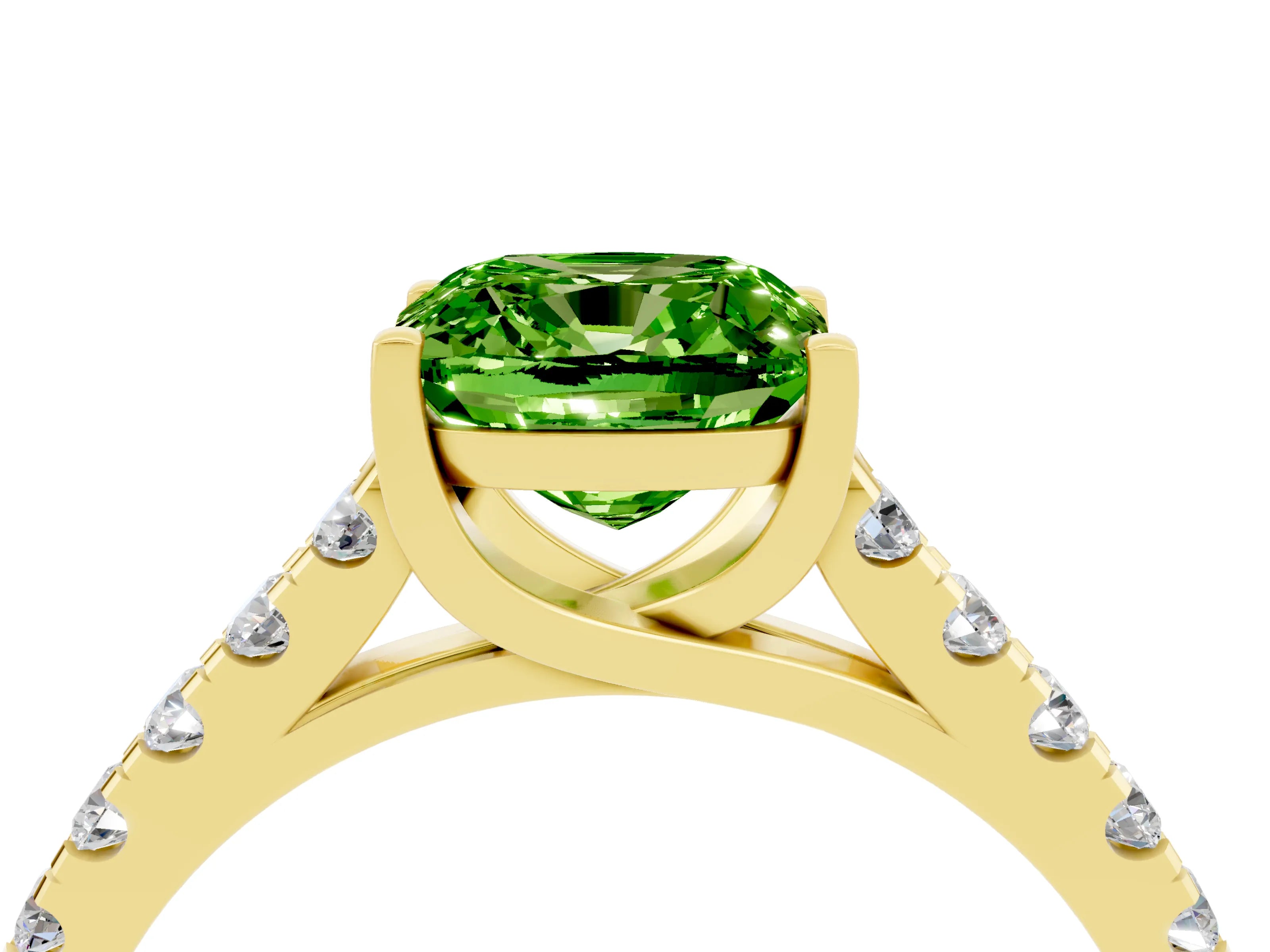 Yellow gold {shape_name} Peridot Solitaire Ring with Pavé Band and Four-Prong Setting_4