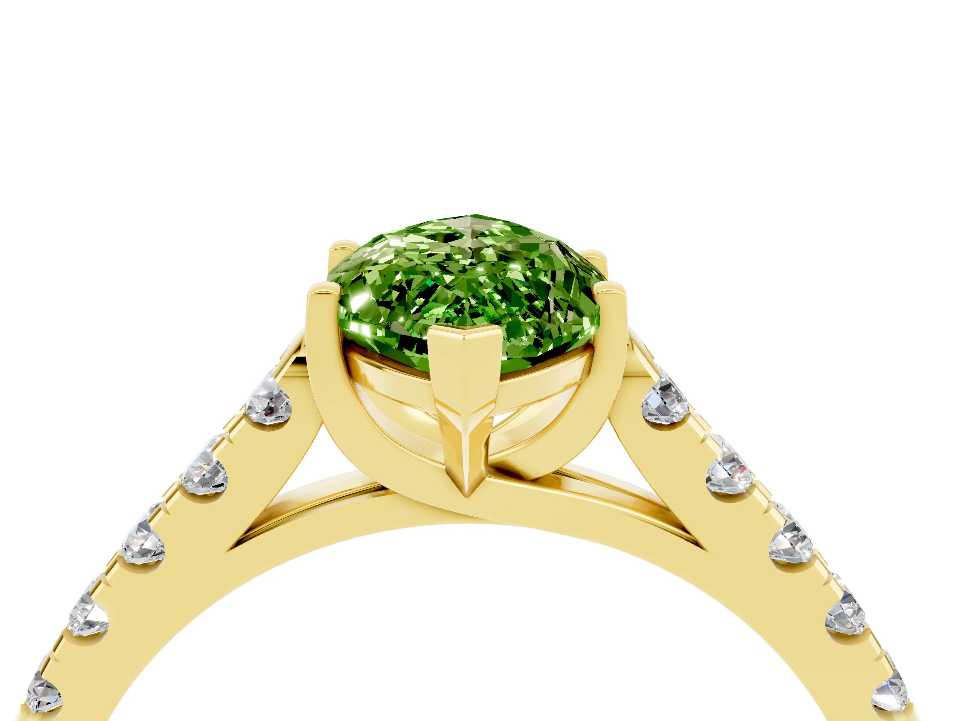 Yellow gold {shape_name} Peridot Solitaire Ring with Pavé Band and Four-Prong Setting_4