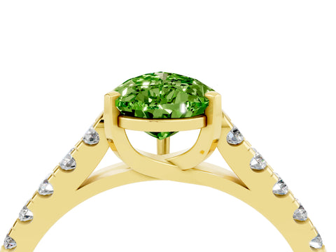 Yellow gold {shape_name} Peridot Solitaire Ring with Pavé Band and Four-Prong Setting_4