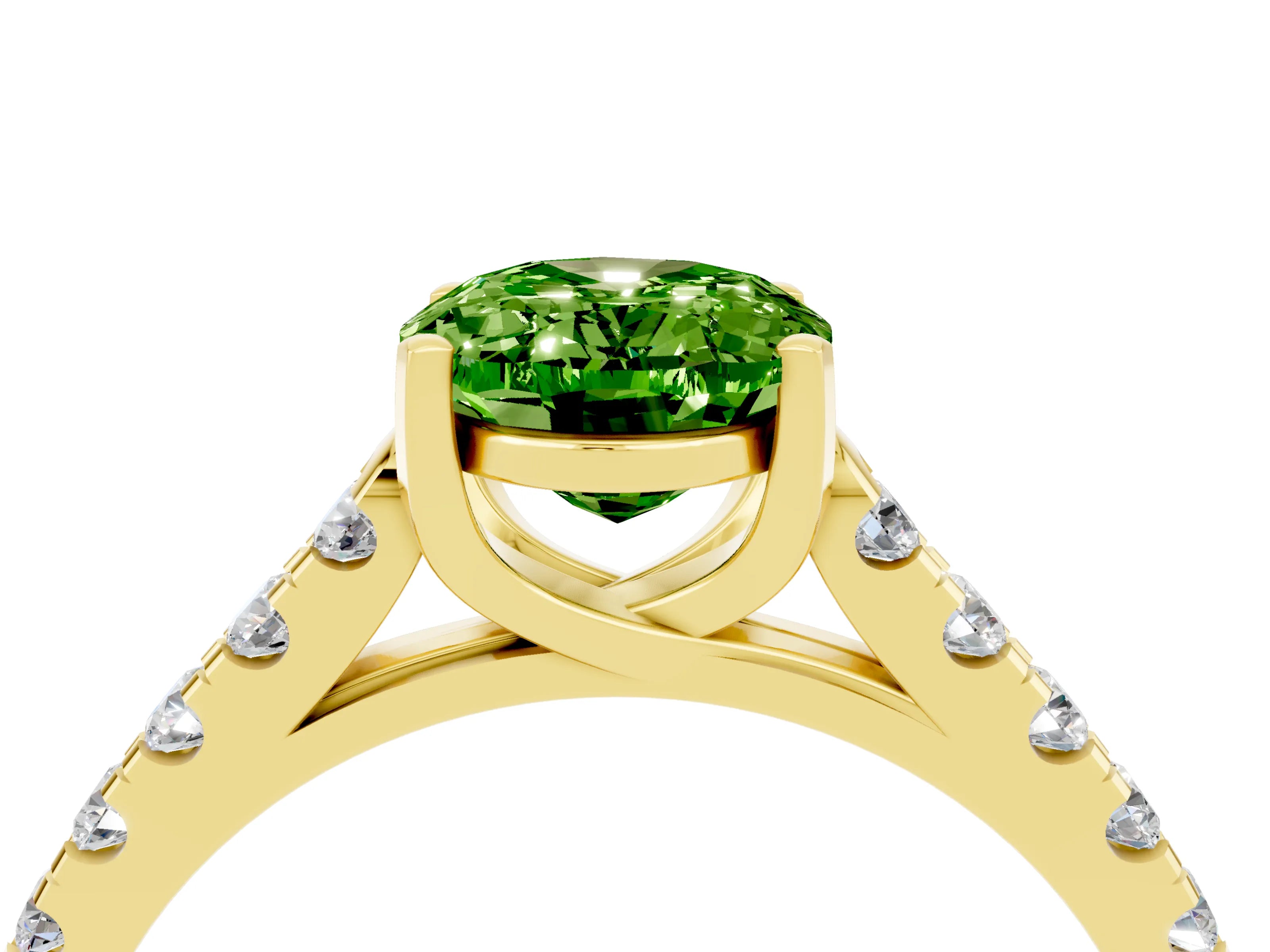 Yellow gold {shape_name} Peridot Solitaire Ring with Pavé Band and Four-Prong Setting_4