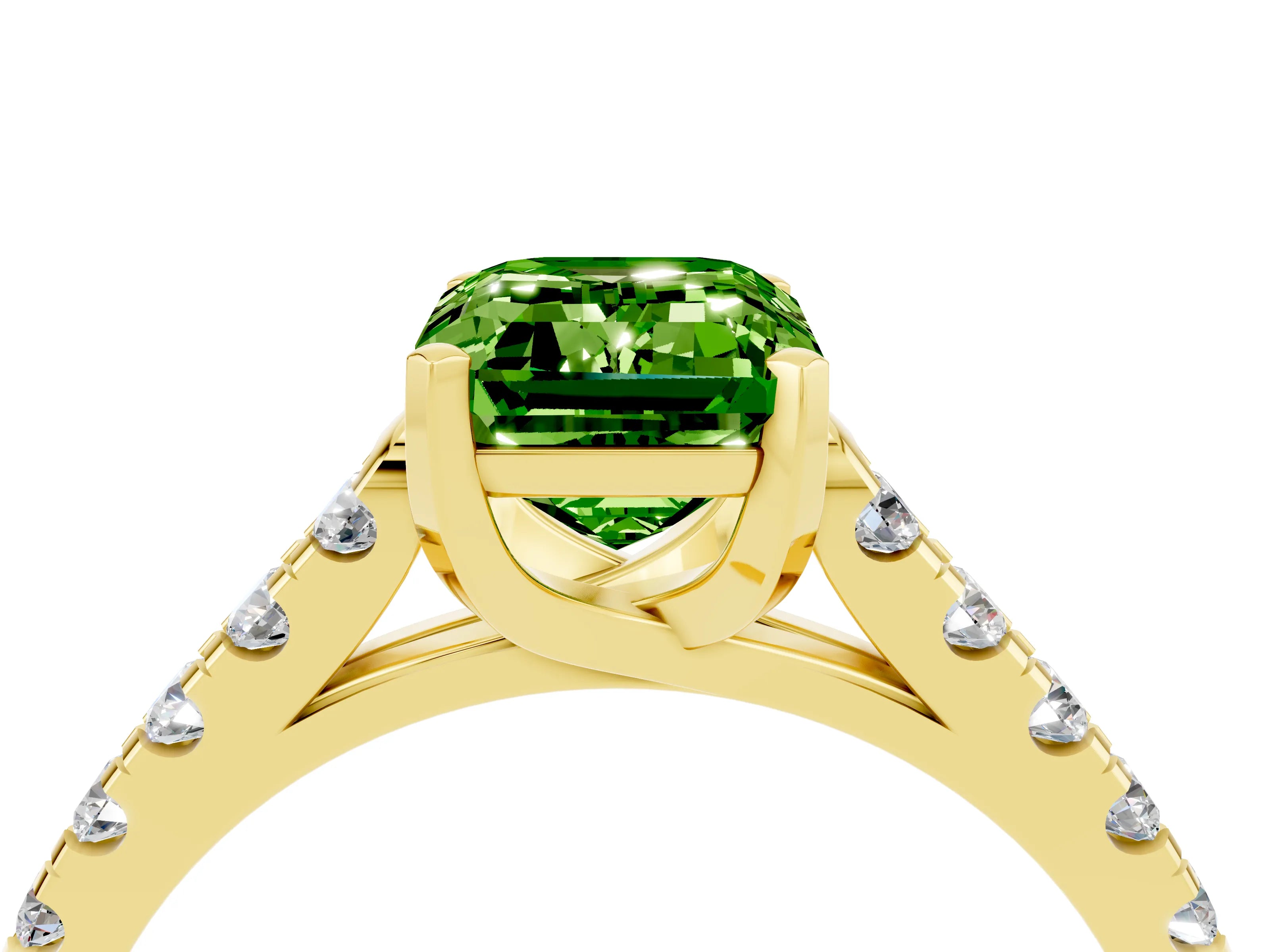 Yellow gold {shape_name} Peridot Solitaire Ring with Pavé Band and Four-Prong Setting_4