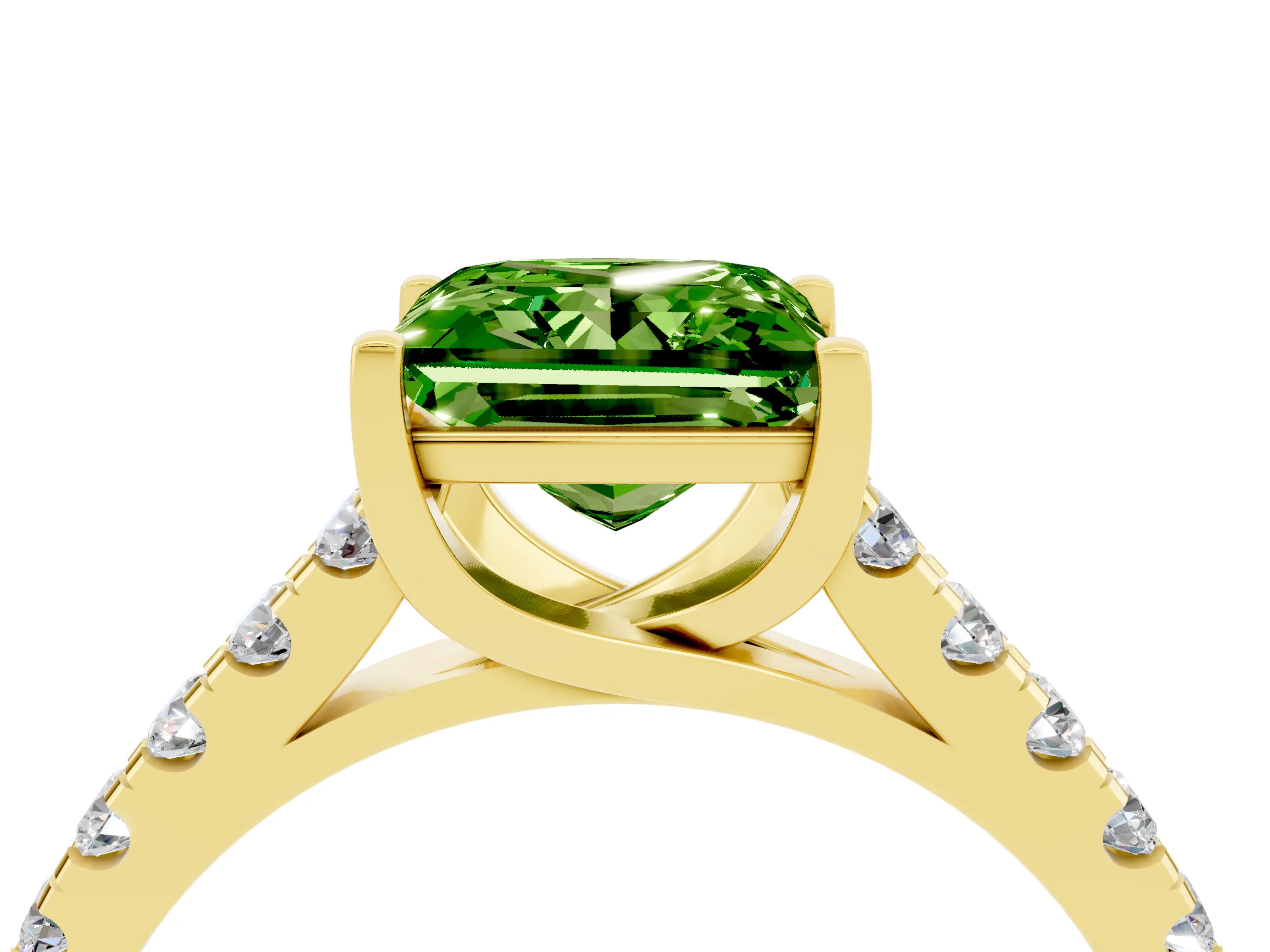 Yellow gold {shape_name} Peridot Solitaire Ring with Pavé Band and Four-Prong Setting_4