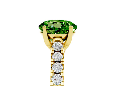 Yellow gold {shape_name} Peridot Solitaire Ring with Pavé Band and Four-Prong Setting_5