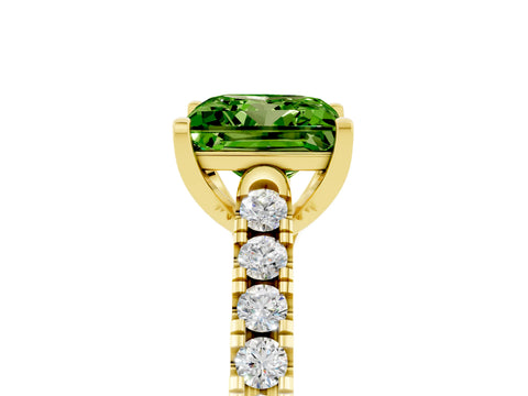 Yellow gold {shape_name} Peridot Solitaire Ring with Pavé Band and Four-Prong Setting_5
