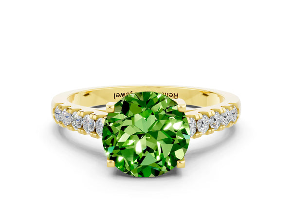 Yellow gold Round Cut Peridot Pavé Band Solitaire Ring with Prong Setting