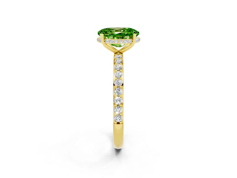Yellow gold {shape_name} Peridot Solitaire Ring with Pavé Band and Hidden Halo_2