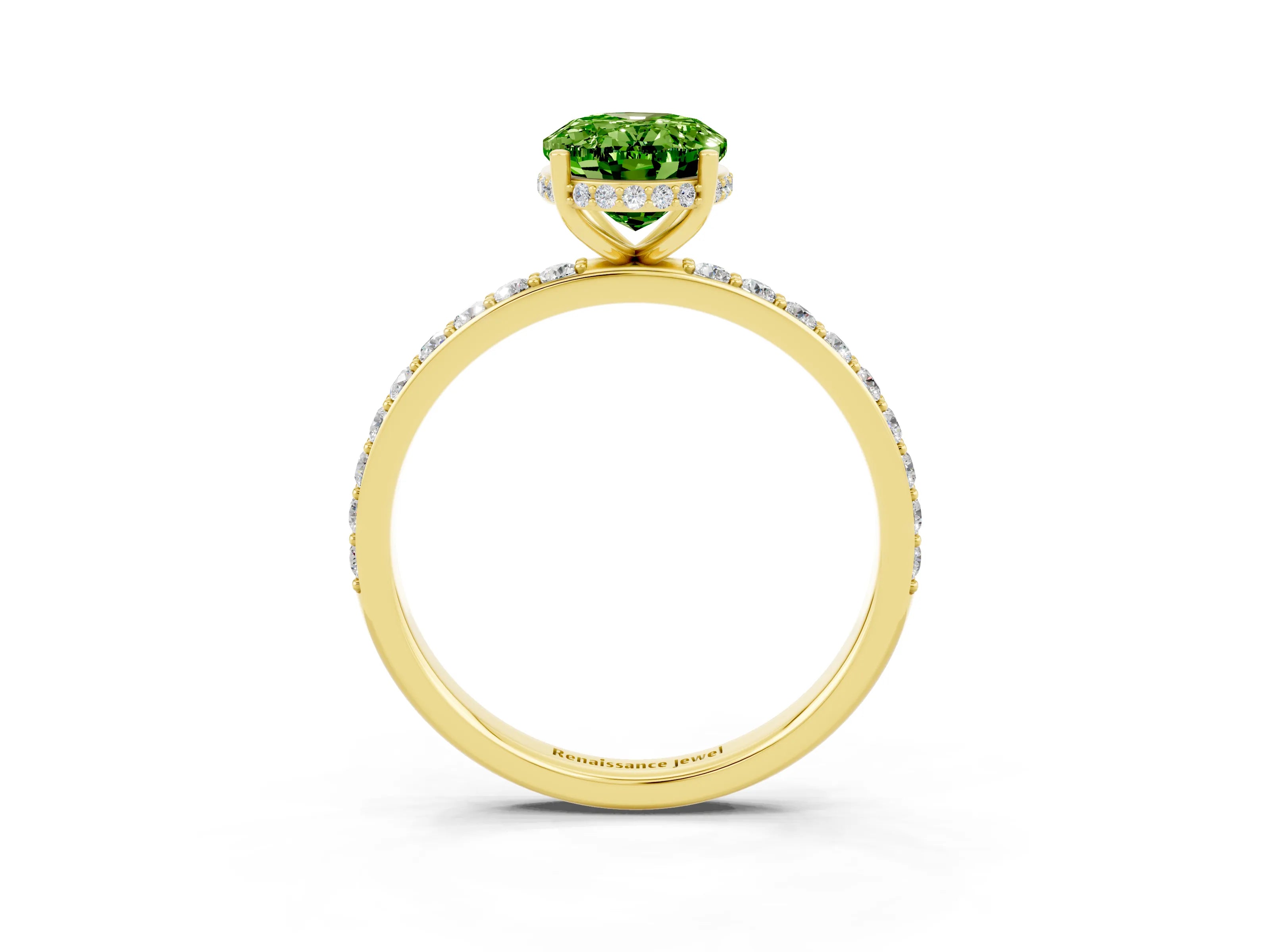 Yellow gold {shape_name} Peridot Solitaire Ring with Pavé Band and Hidden Halo_3