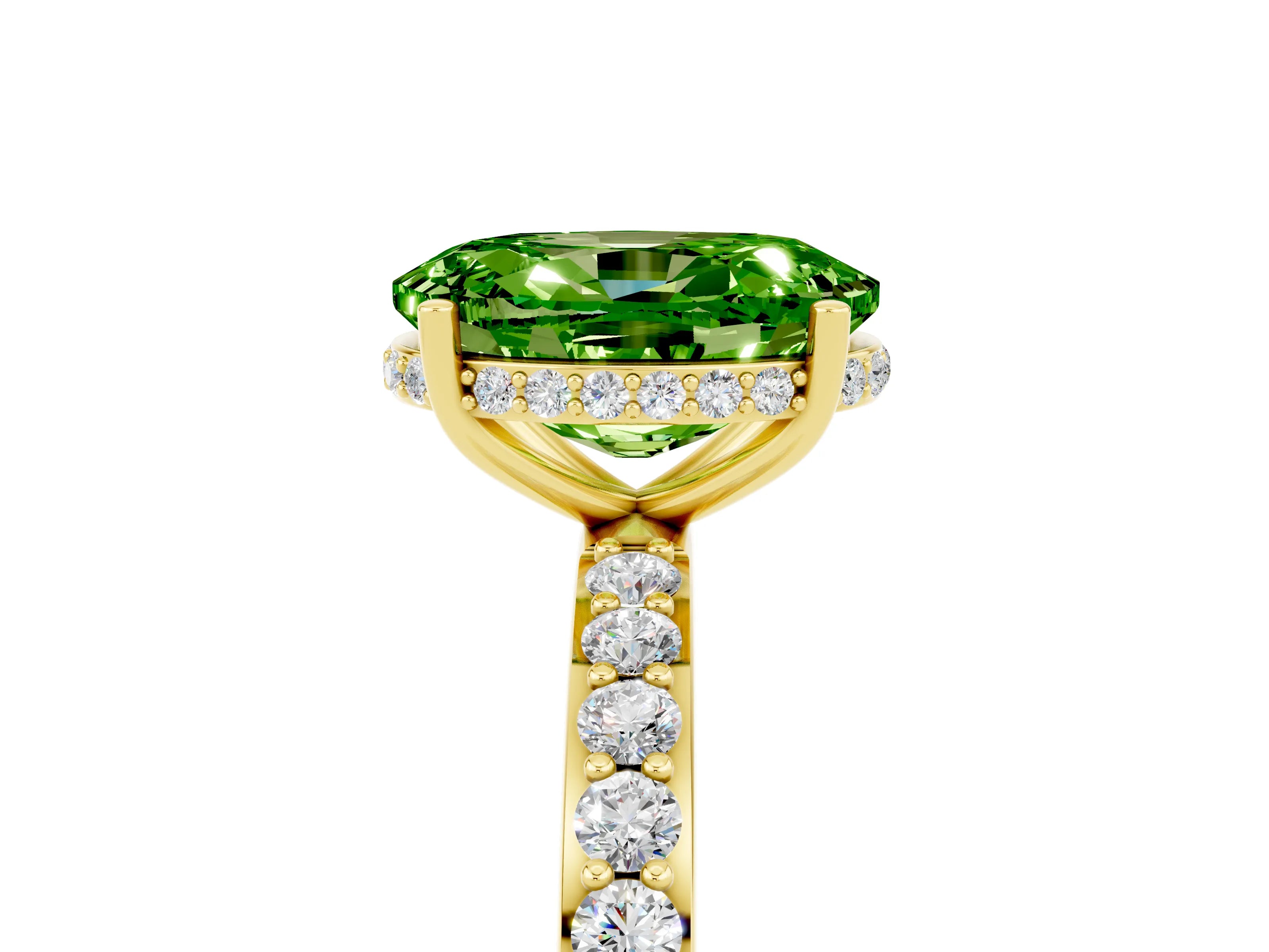 Yellow gold {shape_name} Peridot Solitaire Ring with Pavé Band and Hidden Halo_5