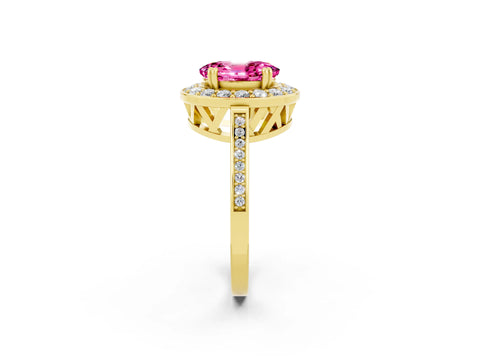 Yellow gold {shape_name} Pink Sapphire Halo Ring with Split Shank and Four-Prong Setting_2