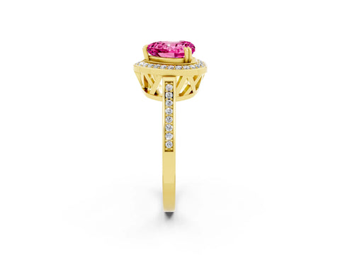 Yellow gold {shape_name} Pink Sapphire Halo Ring with Split Shank and Four-Prong Setting_2