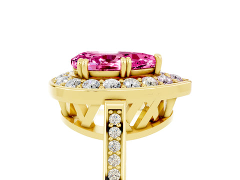 Yellow gold {shape_name} Pink Sapphire Halo Ring with Split Shank and Four-Prong Setting_5
