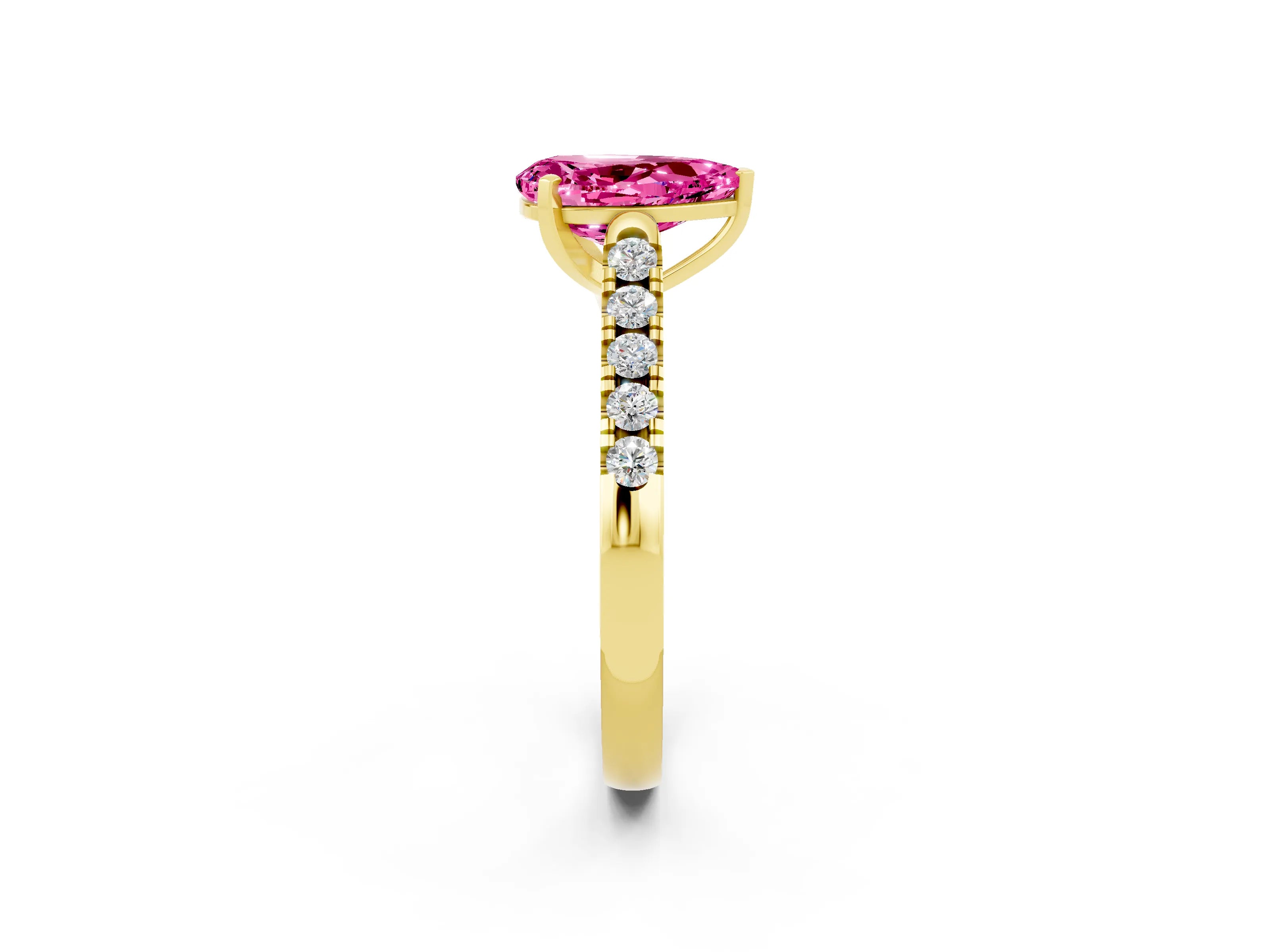 Yellow gold {shape_name} Pink Sapphire Solitaire Ring with Pavé Band and Four-Prong Setting_2
