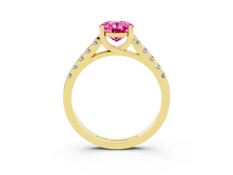 Yellow gold {shape_name} Pink Sapphire Solitaire Ring with Pavé Band and Four-Prong Setting_3