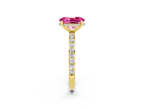 Yellow gold {shape_name} Pink Sapphire Solitaire Ring with Pavé Band and Hidden Halo_2