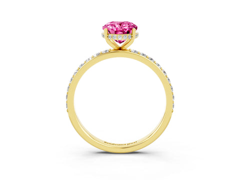Yellow gold {shape_name} Pink Sapphire Solitaire Ring with Pavé Band and Hidden Halo_3