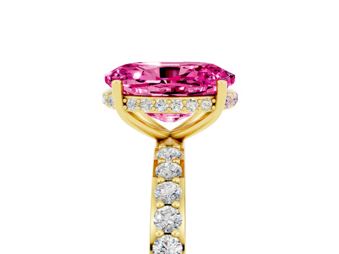 Yellow gold {shape_name} Pink Sapphire Solitaire Ring with Pavé Band and Hidden Halo_5