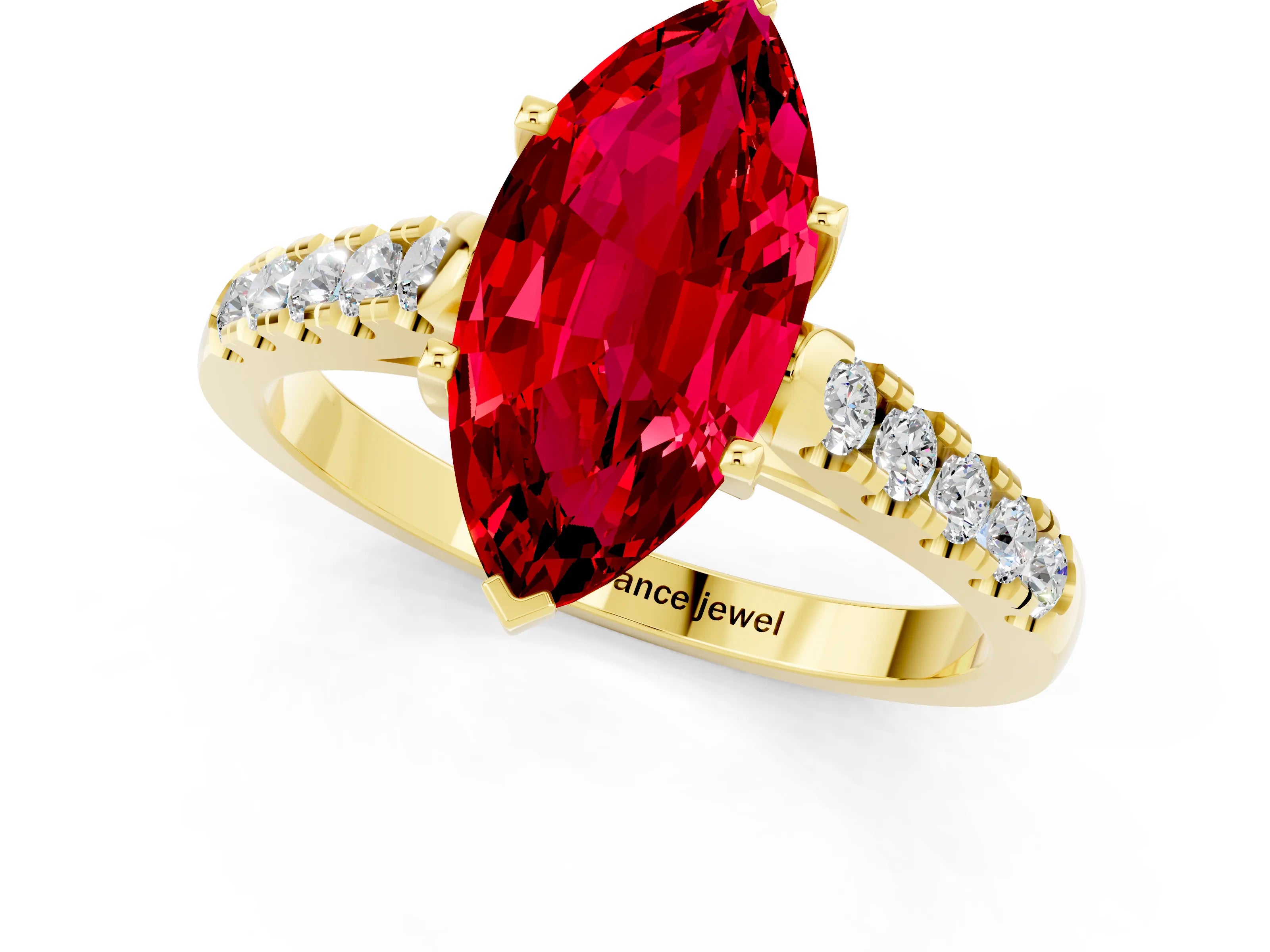 Yellow gold {shape_name} Ruby Solitaire Ring with Pavé Band and Four-Prong Setting_1