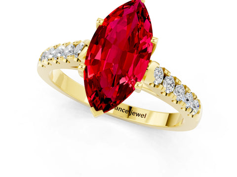 Yellow gold {shape_name} Ruby Solitaire Ring with Pavé Band and Four-Prong Setting_1