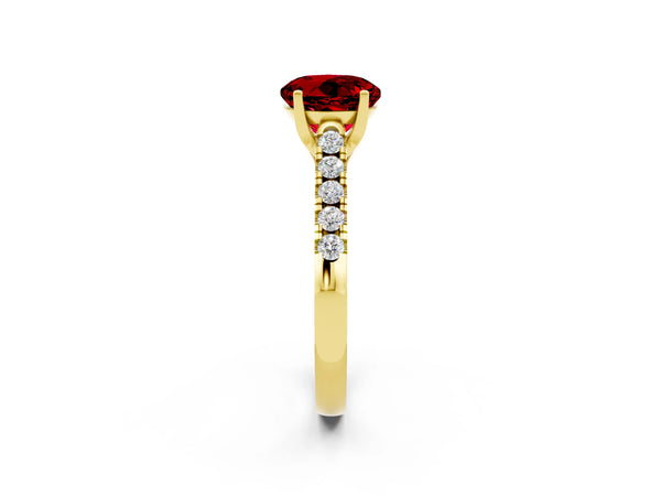 Yellow gold Round Cut Ruby Pavé Band Solitaire Ring with Prong Setting