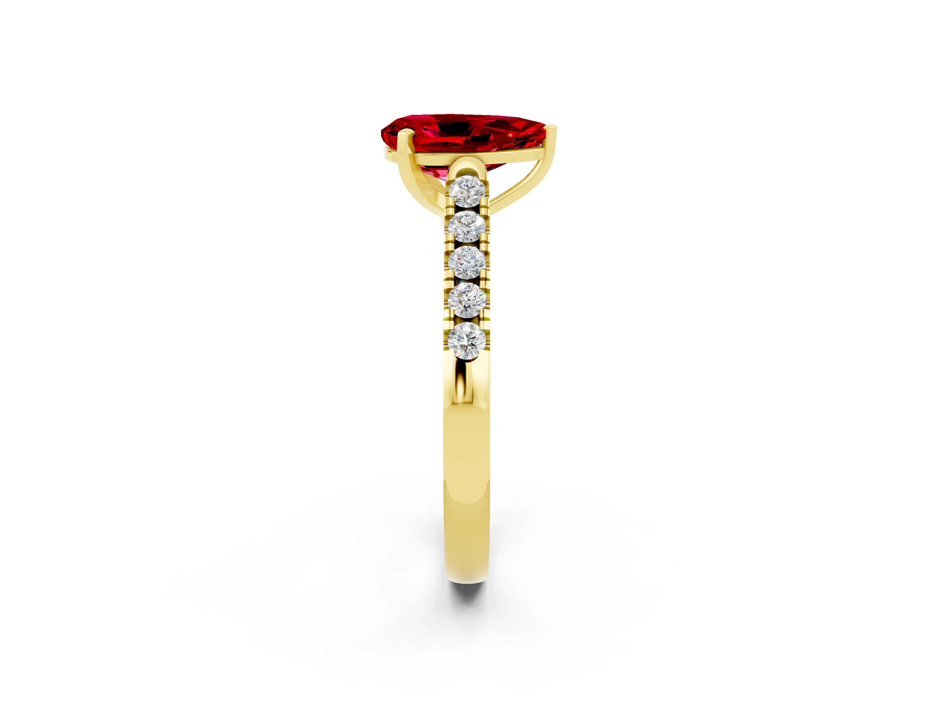 Yellow gold {shape_name} Ruby Solitaire Ring with Pavé Band and Four-Prong Setting_2
