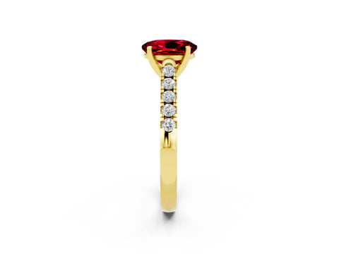 Yellow gold {shape_name} Ruby Solitaire Ring with Pavé Band and Four-Prong Setting_2