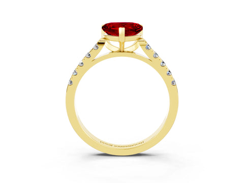 Yellow gold {shape_name} Ruby Solitaire Ring with Pavé Band and Four-Prong Setting_3
