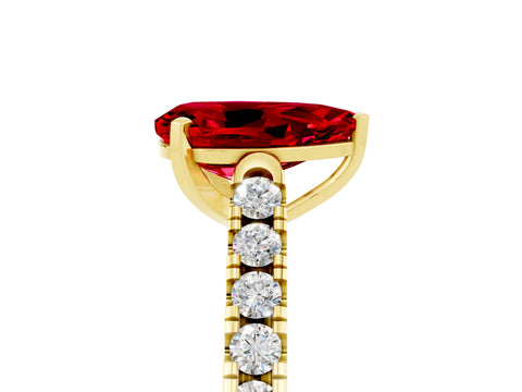Yellow gold {shape_name} Ruby Solitaire Ring with Pavé Band and Four-Prong Setting_5