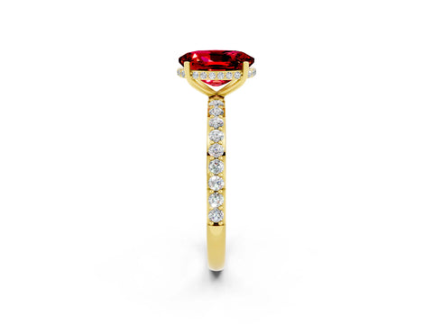 Yellow gold {shape_name} Ruby Solitaire Ring with Pavé Band and Hidden Halo_2