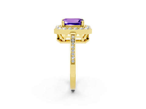 Yellow gold {shape_name} Tanzanite Halo Ring with Split Shank and Four-Prong Setting_14