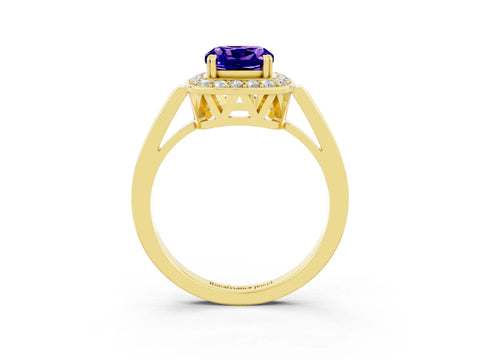 Yellow gold {shape_name} Tanzanite Halo Ring with Split Shank and Four-Prong Setting_22