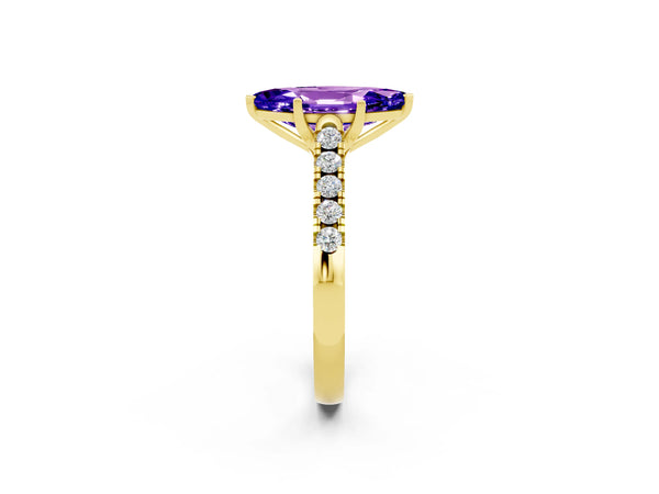 Yellow gold Marquise Cut Tanzanite Pavé Band Solitaire Ring with Prong Setting