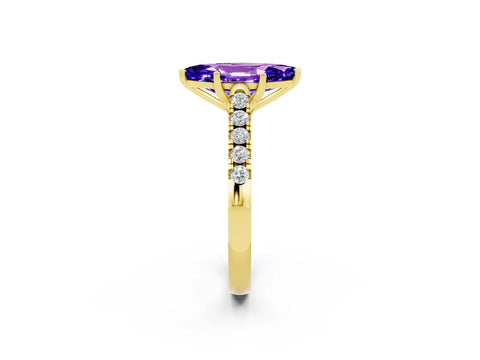 Yellow gold {shape_name} Tanzanite Solitaire Ring with Pavé Band and Four-Prong Setting_2