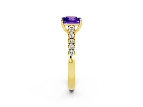 Yellow gold {shape_name} Tanzanite Solitaire Ring with Pavé Band and Four-Prong Setting_2